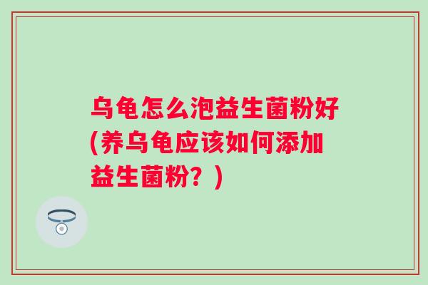 乌龟怎么泡益生菌粉好(养乌龟应该如何添加益生菌粉？)