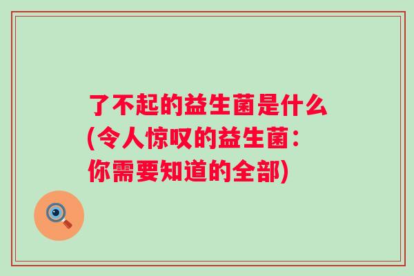 了不起的益生菌是什么(令人惊叹的益生菌：你需要知道的全部)