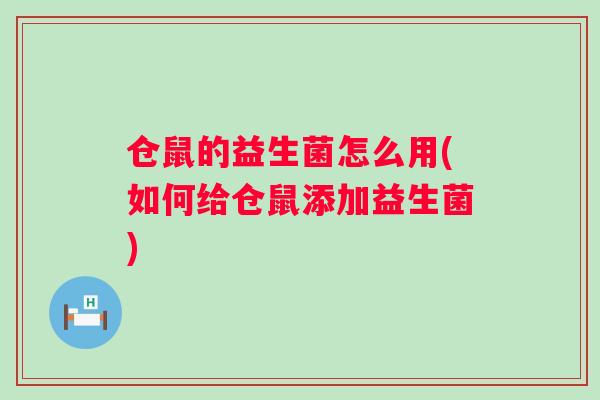 仓鼠的益生菌怎么用(如何给仓鼠添加益生菌)