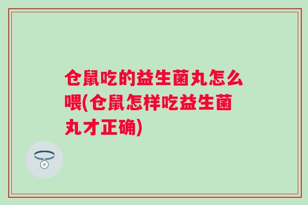 仓鼠吃的益生菌丸怎么喂(仓鼠怎样吃益生菌丸才正确)