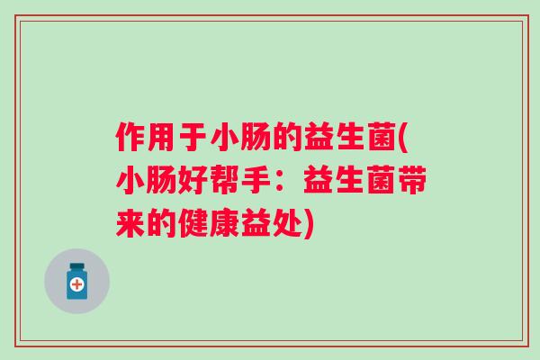 作用于小肠的益生菌(小肠好帮手：益生菌带来的健康益处)