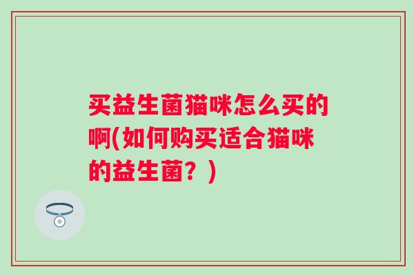 买益生菌猫咪怎么买的啊(如何购买适合猫咪的益生菌？)