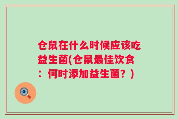 仓鼠在什么时候应该吃益生菌(仓鼠佳饮食：何时添加益生菌？)