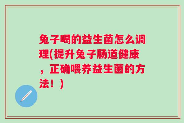 兔子喝的益生菌怎么调理(提升兔子肠道健康，正确喂养益生菌的方法！)