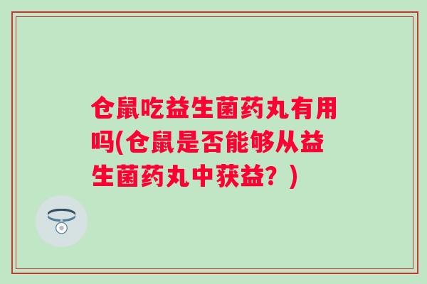 仓鼠吃益生菌药丸有用吗(仓鼠是否能够从益生菌药丸中获益？)