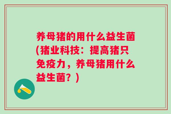养母猪的用什么益生菌(猪业科技:提高猪只力,养母猪用什么益生菌?) 养母猪的用什么益生菌(猪业科技:提高猪只力,养母猪用什么益生菌?)