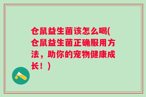 仓鼠益生菌该怎么喝(仓鼠益生菌正确服用方法，助你的宠物健康成长！)