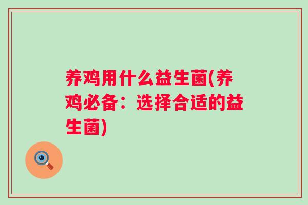 养鸡用什么益生菌(养鸡必备：选择合适的益生菌)