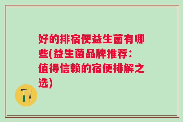 好的排宿便益生菌有哪些(益生菌品牌推荐：值得信赖的宿便排解之选)