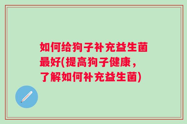 如何给狗子补充益生菌好(提高狗子健康，了解如何补充益生菌)