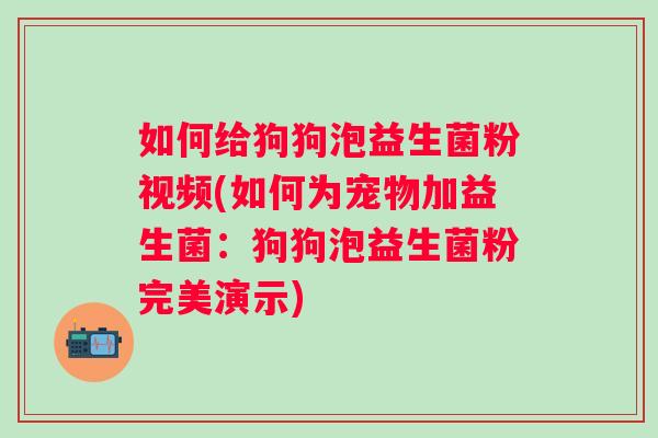 如何给狗狗泡益生菌粉视频(如何为宠物加益生菌：狗狗泡益生菌粉完美演示)