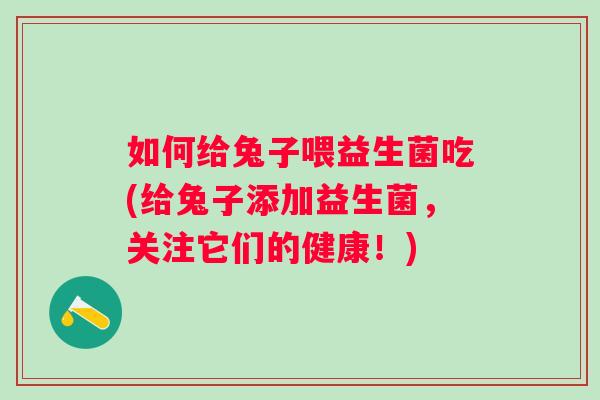 如何给兔子喂益生菌吃(给兔子添加益生菌,关注它们的健康!) 如何给兔子喂益生菌吃(给兔子添加益生菌,关注它们的健康!)