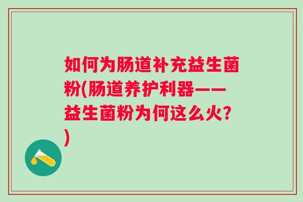 如何为肠道补充益生菌粉(肠道养护利器——益生菌粉为何这么火？)