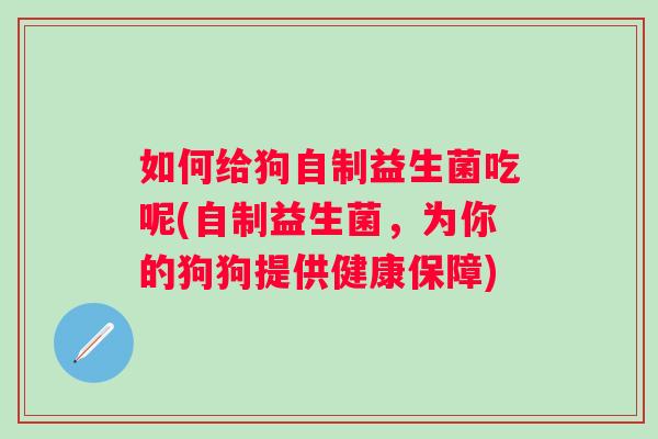 如何给狗自制益生菌吃呢(自制益生菌,为你的狗狗提供健康保障) 如何给狗自制益生菌吃呢(自制益生菌,为你的狗狗提供健康保障)