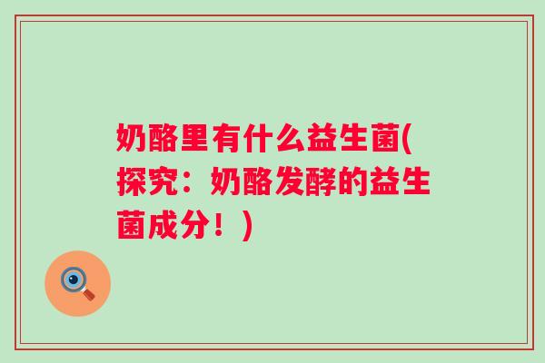 奶酪里有什么益生菌(探究：奶酪发酵的益生菌成分！)