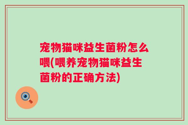 宠物猫咪益生菌粉怎么喂(喂养宠物猫咪益生菌粉的正确方法) 宠物猫咪益生菌粉怎么喂(喂养宠物猫咪益生菌粉的正确方法)