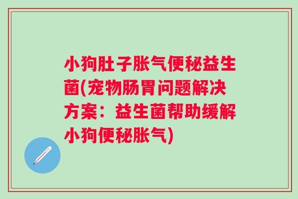 小狗肚子益生菌(宠物肠胃问题解决方案：益生菌帮助缓解小狗)