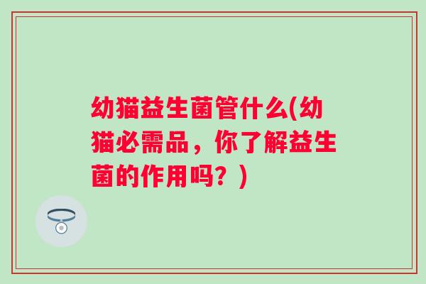 幼猫益生菌管什么(幼猫必需品,你了解益生菌的作用吗?) 幼猫益生菌管什么(幼猫必需品,你了解益生菌的作用吗?)