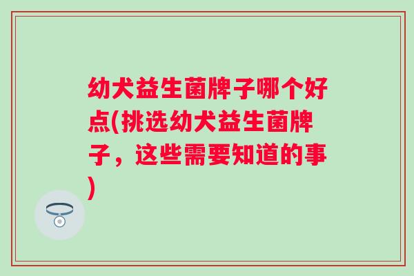 幼犬益生菌牌子哪个好点(挑选幼犬益生菌牌子，这些需要知道的事)