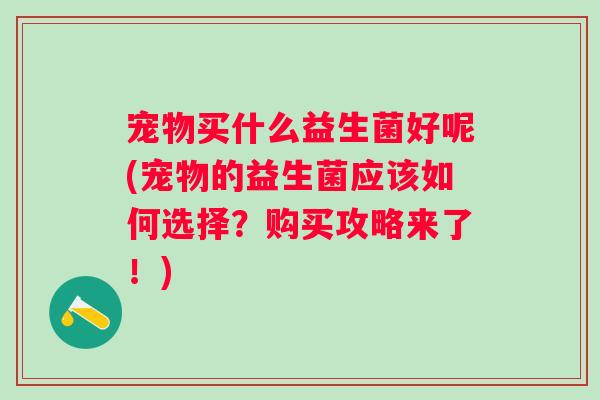 宠物买什么益生菌好呢(宠物的益生菌应该如何选择?购买攻略来了!) 宠物买什么益生菌好呢(宠物的益生菌应该如何选择?购买攻略来了!)
