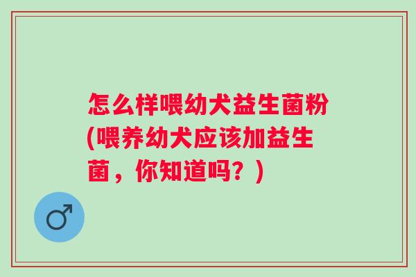 怎么样喂幼犬益生菌粉(喂养幼犬应该加益生菌，你知道吗？)