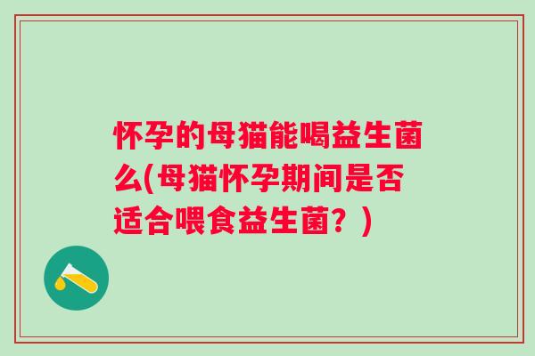 怀孕的母猫能喝益生菌么(母猫怀孕期间是否适合喂食益生菌?) 怀孕的母猫能喝益生菌么(母猫怀孕期间是否适合喂食益生菌?)