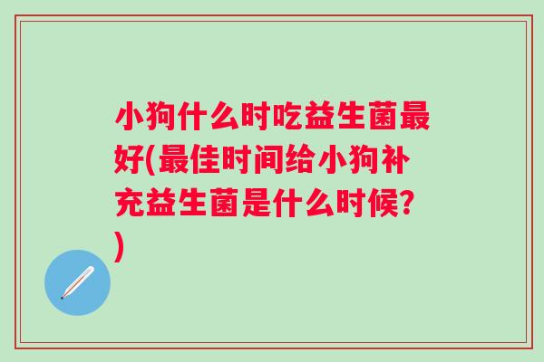 小狗什么时吃益生菌好(佳时间给小狗补充益生菌是什么时候?) 小狗什么时吃益生菌好(佳时间给小狗补充益生菌是什么时候?)