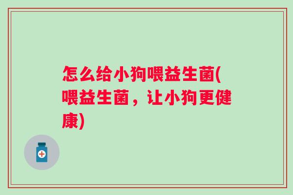 怎么给小狗喂益生菌(喂益生菌，让小狗更健康)