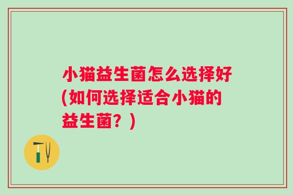 小猫益生菌怎么选择好(如何选择适合小猫的益生菌?) 小猫益生菌怎么选择好(如何选择适合小猫的益生菌?)