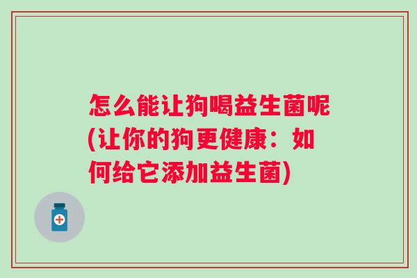 怎么能让狗喝益生菌呢(让你的狗更健康:如何给它添加益生菌) 怎么能让狗喝益生菌呢(让你的狗更健康:如何给它添加益生菌)