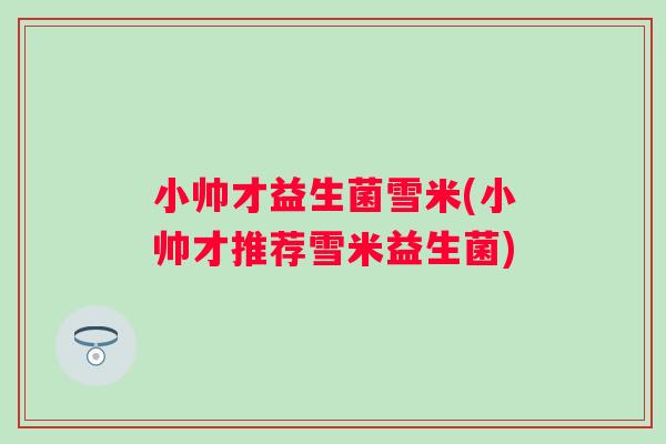 小帅才益生菌雪米(小帅才推荐雪米益生菌)