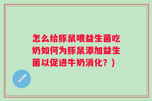 怎么给豚鼠喂益生菌吃奶如何为豚鼠添加益生菌以促进牛奶消化？)