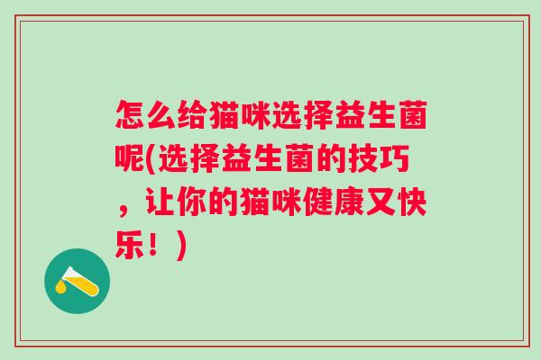 怎么给猫咪选择益生菌呢(选择益生菌的技巧，让你的猫咪健康又快乐！)