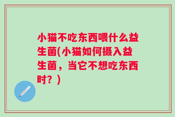 小猫不吃东西喂什么益生菌(小猫如何摄入益生菌,当它不想吃东西时?) 小猫不吃东西喂什么益生菌(小猫如何摄入益生菌,当它不想吃东西时?)