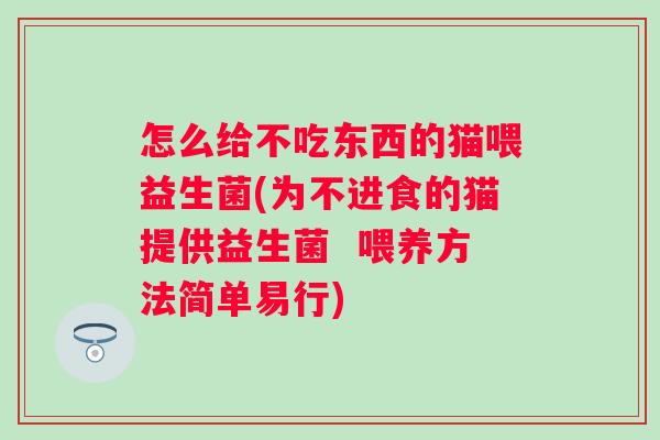 怎么给不吃东西的猫喂益生菌(为不进食的猫提供益生菌  喂养方法简单易行)