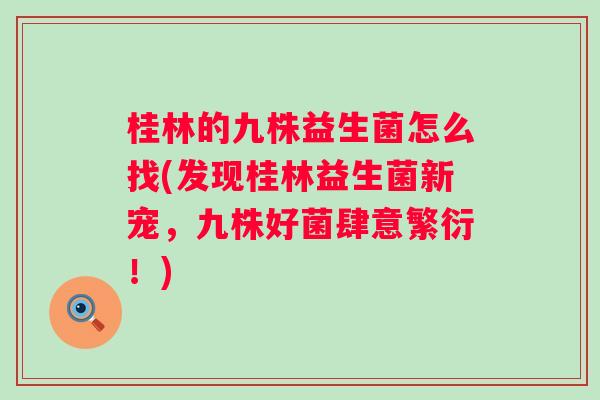 桂林的九株益生菌怎么找(发现桂林益生菌新宠,九株好菌肆意繁衍!) 桂林的九株益生菌怎么找(发现桂林益生菌新宠,九株好菌肆意繁衍!)