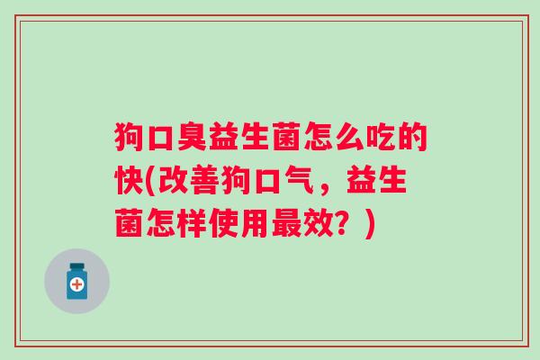 狗益生菌怎么吃的快(改善狗口气,益生菌怎样使用效?) 狗益生菌怎么吃的快(改善狗口气,益生菌怎样使用效?)