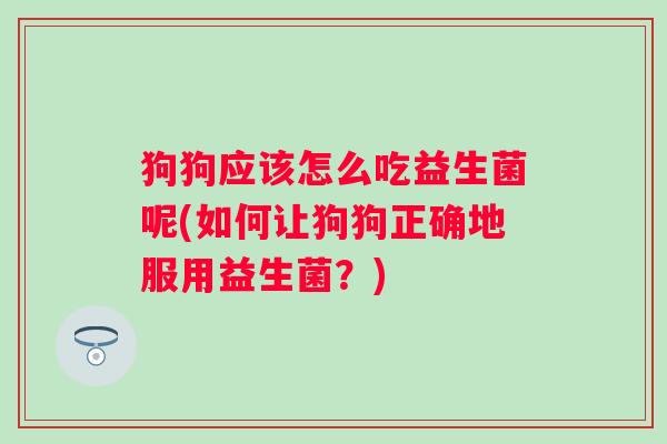 狗狗应该怎么吃益生菌呢(如何让狗狗正确地服用益生菌?) 狗狗应该怎么吃益生菌呢(如何让狗狗正确地服用益生菌?)