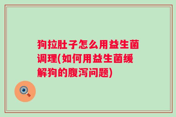 狗拉肚子怎么用益生菌调理(如何用益生菌缓解狗的问题)