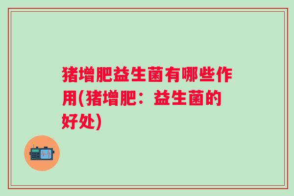 猪增肥益生菌有哪些作用(猪增肥：益生菌的好处)