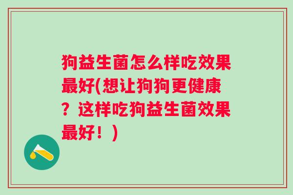狗益生菌怎么样吃效果好(想让狗狗更健康？这样吃狗益生菌效果好！)