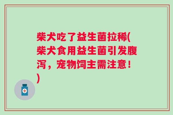 柴犬吃了益生菌拉稀(柴犬食用益生菌引发，宠物饲主需注意！)