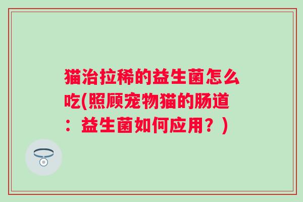 猫拉稀的益生菌怎么吃(照顾宠物猫的肠道：益生菌如何应用？)