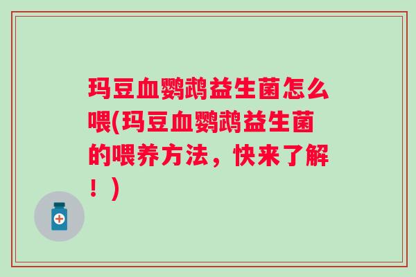 玛豆鹦鹉益生菌怎么喂(玛豆鹦鹉益生菌的喂养方法,快来了解!) 玛豆鹦鹉益生菌怎么喂(玛豆鹦鹉益生菌的喂养方法,快来了解!)
