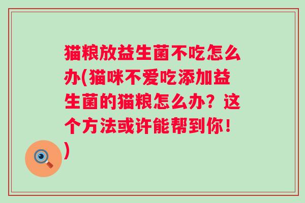 猫粮放益生菌不吃怎么办(猫咪不爱吃添加益生菌的猫粮怎么办？这个方法或许能帮到你！)