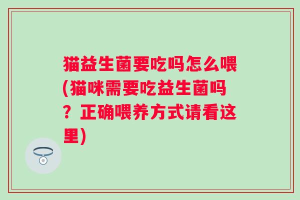 猫益生菌要吃吗怎么喂(猫咪需要吃益生菌吗?正确喂养方式请看这里) 猫益生菌要吃吗怎么喂(猫咪需要吃益生菌吗?正确喂养方式请看这里)