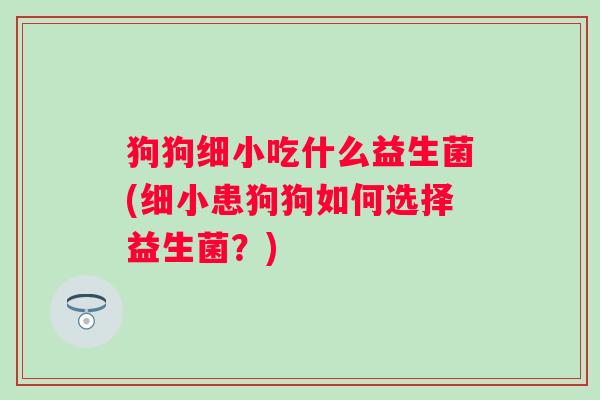 狗狗细小吃什么益生菌(细小患狗狗如何选择益生菌?) 狗狗细小吃什么益生菌(细小患狗狗如何选择益生菌?)