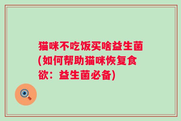 猫咪不吃饭买啥益生菌(如何帮助猫咪恢复：益生菌必备)