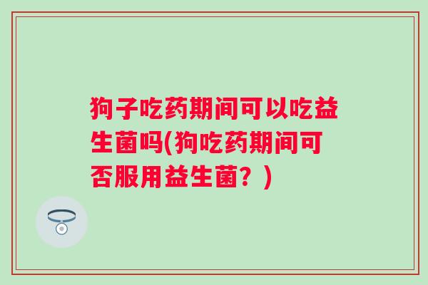 狗子吃药期间可以吃益生菌吗(狗吃药期间可否服用益生菌？)