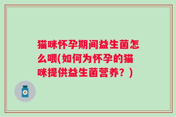 猫咪怀孕期间益生菌怎么喂(如何为怀孕的猫咪提供益生菌营养？)